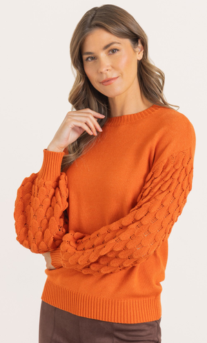 Textured Sleeve Knitted Top - Rust Marl