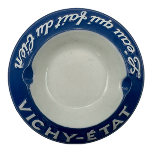 Vintage French Vichy-Etat l'Eau Qui Fait Du Bien Blue & White Ashtray Dish Bowl