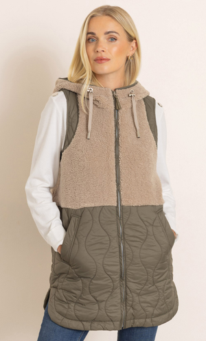Teddy Borg And Padded Hooded Gilet - Green/Stone
