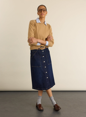 Bobbie Organic Cotton Stretch Denim Midi Skirt - UK 12 | EU 38 | US 08 / Dark Indigo