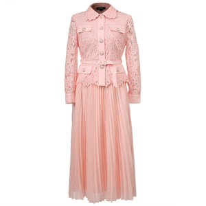 All-In-One Lace Jaket And Pleated Skirt Dress (S)