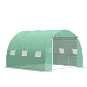 Outsunny Invernadero de jardín 9 m² invernadero tipo túnel de jardín 3x3x2 m con puerta enrollable y 6 ventanas de malla de acero PE