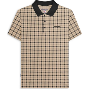 Lambretta Mens Check Short Sleeve Polo Shirt - L / Stone