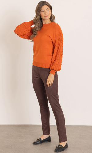 Suedette Slim Leg Pull On Trousers - Chestnut
