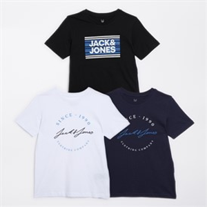 JACK & JONES Boys Three Pack T-Shirts White/Black/Navy/Cobalt