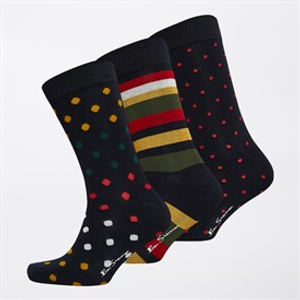 Ben Sherman Mens Redhare Three Pack Socks Navy/Red/Yellow