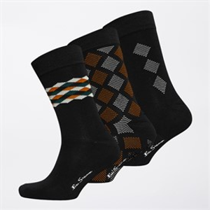Ben Sherman Mens Wildfire Three Pack Socks Black/Brown/Teal