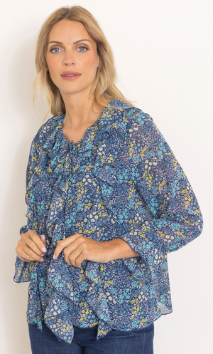 Ditsy Frilled Long Sleeve Top - Multi