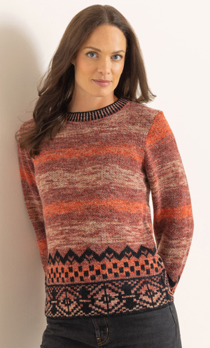 Patterned Long Sleeve Knitted Top - Orange/Black
