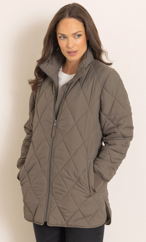 Diamond Quilted Coat - Mocha
