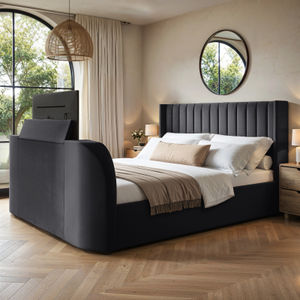 Flair - Fallon Tv Side Lift Ottoman Bed - Charcoal Velvet Kingsize | BedKingdom