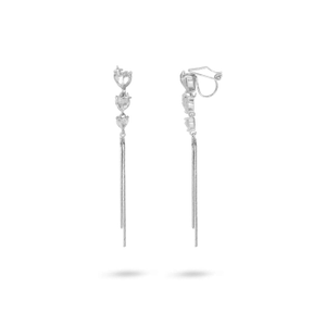 Heart Drop Clip On Earrings In Silver