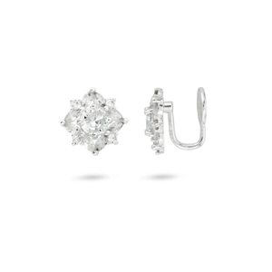 Silver Crystal Flower Clip On Earrings