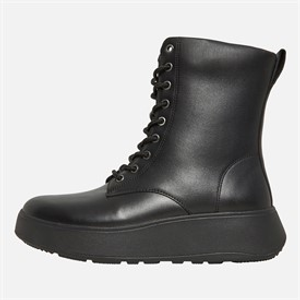 FitFlop Womens F-Mode Leather Lace-Up Flatform Ankle Boots All Black