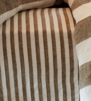 Dark Olive Cora Stripe 100% Linen Fitted Sheet