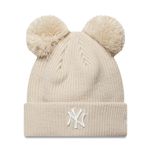 New York Yankees Womens MLB Double Pom Light Beige Cuff Knit Beanie Hat