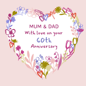Moonpig Mum And Dad 60th Anniversary Floral Illustrated Card