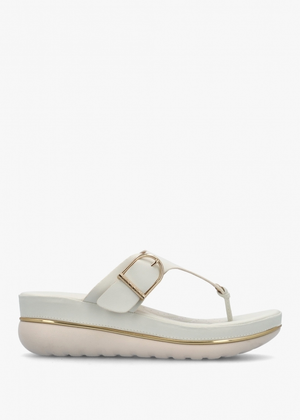 Jesse Off White Leather Toe Post Wedge Sandals