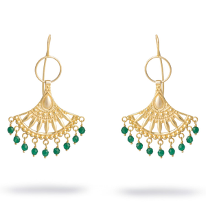 Bohemian Style Jade Sunburst Dangle Earrings - Green