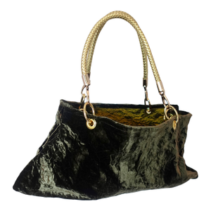 Morphy Moldable 3 Way Handle Bag In Silk/ Rayon Velvet Deep Olive