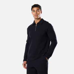 Long Sleeve Textured Polo | Black