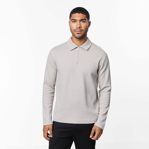 Long Sleeve Textured Polo | Dark Stone
