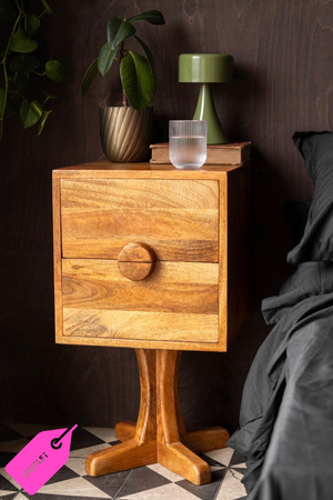 Brown Wooden Footed Bedside Table - SECONDS
