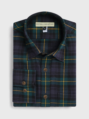 Navy Brushed Cotton Tartan Shirt