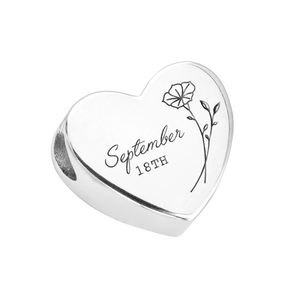 Signature Silver September Birth Flower & Date Heart Charm