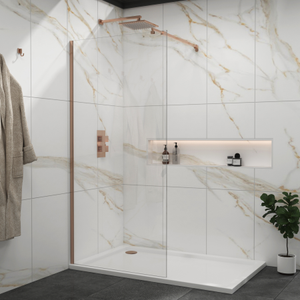 Marbella 600mm Brushed Bronze Walk in Wet Room Shower Screen 8mm Easy Clean Glass with Support Bar