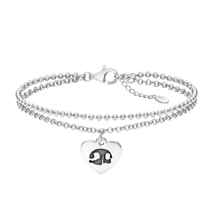 Signature Silver Double Chain Heart Pet Nose Print Engraving Bracelet