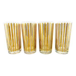 Vintage Mid Century Culver Gold Stripe Highball Tumblers, Set of 4