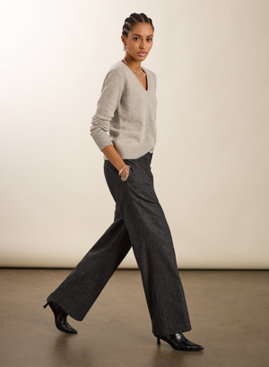 Petite Gwynnie Wool Blend Wide Leg Trousers - 12 (UK Size 12) / Grey