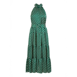 Yumi Green Spot Print Halter Midi Dress With Matching Belt (L)