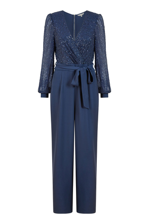 Yumi Navy Sequin Jumpsuit With Long Sleeves (XL)