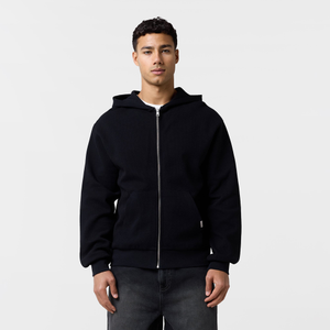 Waffle Full Zip Hoodie | Black