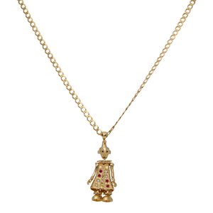 Pre-Owned 9ct Yellow Gold Gemstone Clown & Curb Chain Necklace