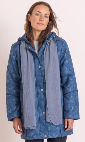 Anna Rose Printed Coat With Scarf - Mid Blue