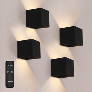 4x Applique Murale Rechargeable par USB-C - 2W - 150 Lumens - 2700K - IP44 - Sans Fil - Batterie 1300 mAh - Aluminium - Noir