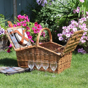 Double Lidded Picnic Basket Hamper For 4 - Country Tweed