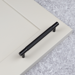 Matt Black Solid Brass Knurled Cabinet Bar Handles & Knob Pulls & Matching Coat Hook - 128mm Handle