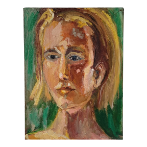 2000s "Niome" Expressionist Green and Yellow Portrait Oil Painting of a Woman by Rosemary Rabut