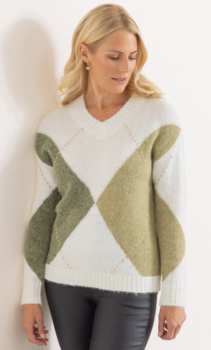 Argyle Knit Jumper - Ivory/Green