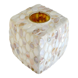 1990s Nature Handmade Capiz Over Glass Tissue Box Cover Mother of Pearl