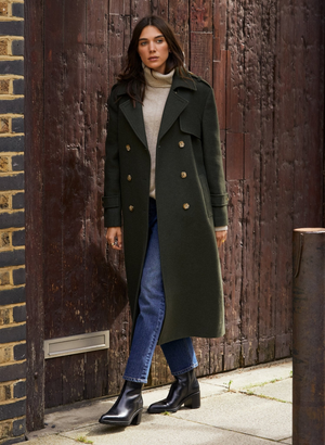 Ingrid Belted Wool Trench Coat - 14 (UK Size 14) / Dark Olive