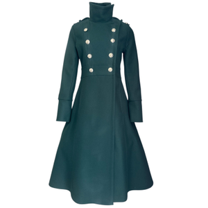 Long Emerald Green Wool Coat Elegant Classic Winter Overcoat High Neck Double Breasted Designer Womens Outerwear (L)
