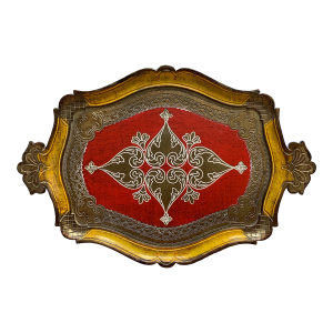 Midcentury Florentine Carved Red and Gold Tray