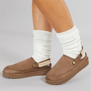 KRUSH Womens Aztec Slingback Slippers Khaki