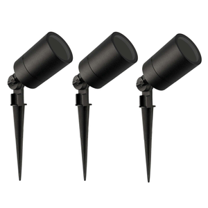 3x LED Garden Spike Light GU10 - IP65 Rated for Outdoor/Exterior Use - Black - 1 Metre Cable - 220-240V Mains Powered