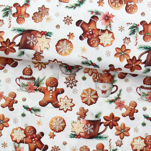 Tissu popeline de coton - Cookies écru et camel
